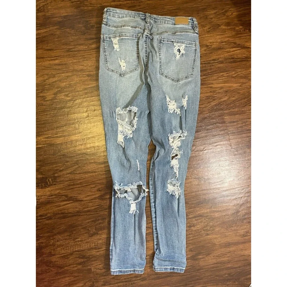 Dollhouse Women's Juniors Size 11 Blue Skinny Distressed Stone Wash Stretch Jean - Picture 6 of 7